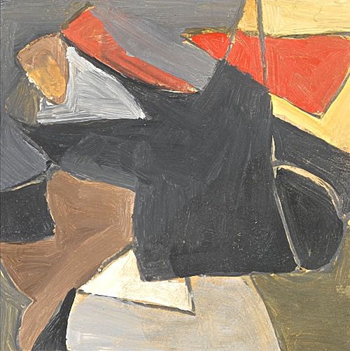 Artist Michael Canney: Untitled, black and red on mustard and grey, circa 1970