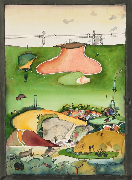 Artist David Evans (1929–1988): Landfill, with pylons on the horizon, mid 1970s