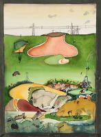 Artist David Evans: Landfill, with pylons on the horizon, mid 1970s