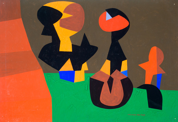 Artist Allan Milner: Three forms in orange, green, brown and blue (F35)